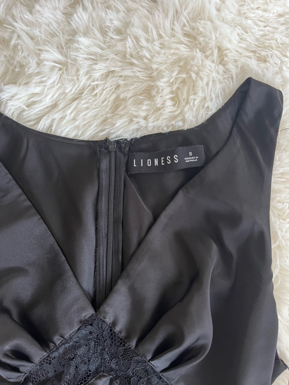 Lioness Black Satin Slip with Lace Waist Trim - Picture 2 of 2